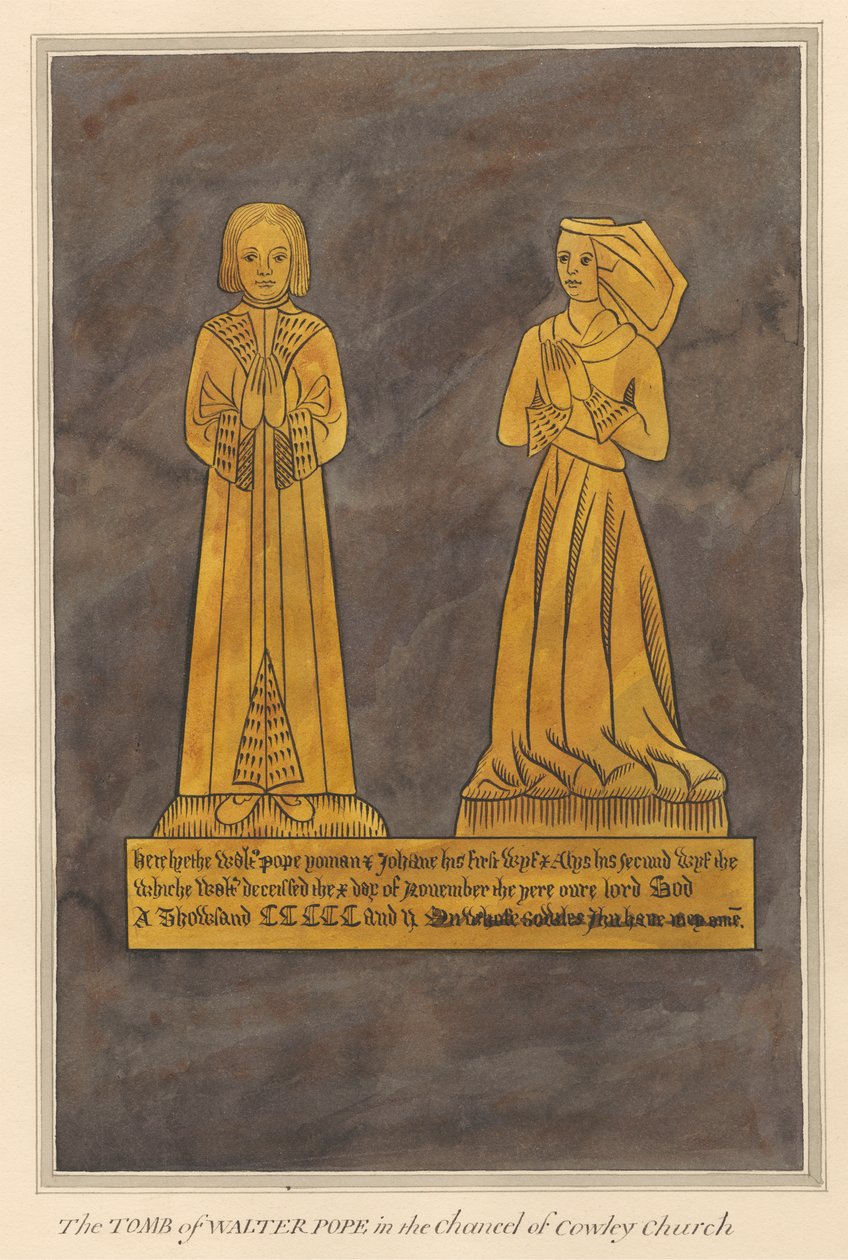 Talerz mosiężny dla Waltera i Alice Pope oraz ich syna z Cowley Church autorstwa Daniel Lysons