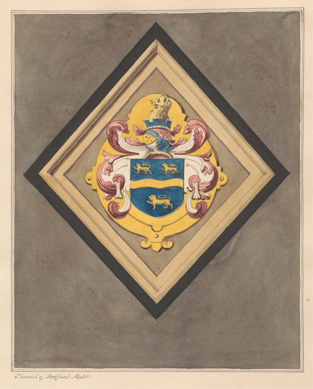 Herb w prezbiterium kościoła Bedfont autorstwa Daniel Lysons