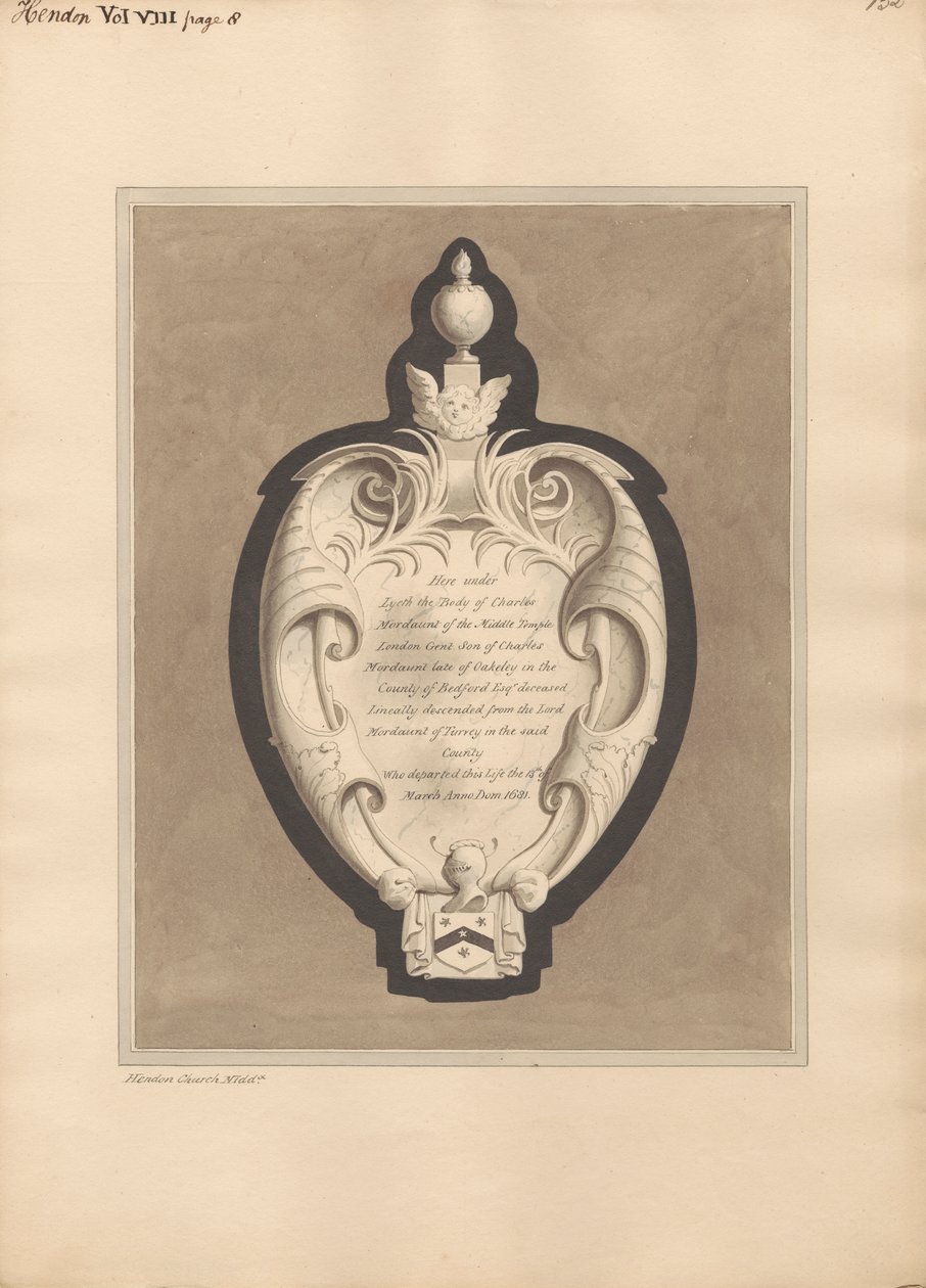 Memorial a Charles Mordaunt de Hendon Churchpolish autorstwa Daniel Lysons
