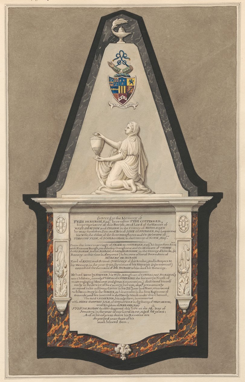Pomnik Fysha Deburgha z Drayton Church autorstwa Daniel Lysons