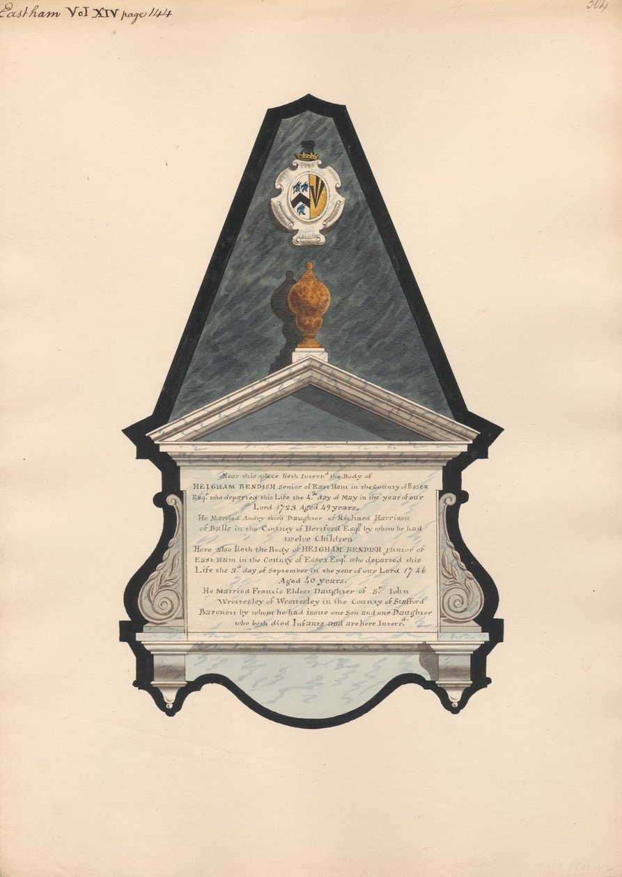 Pomnik Heighama Bendisha i Heighama Bendisha Juniora z East Ham Church autorstwa Daniel Lysons