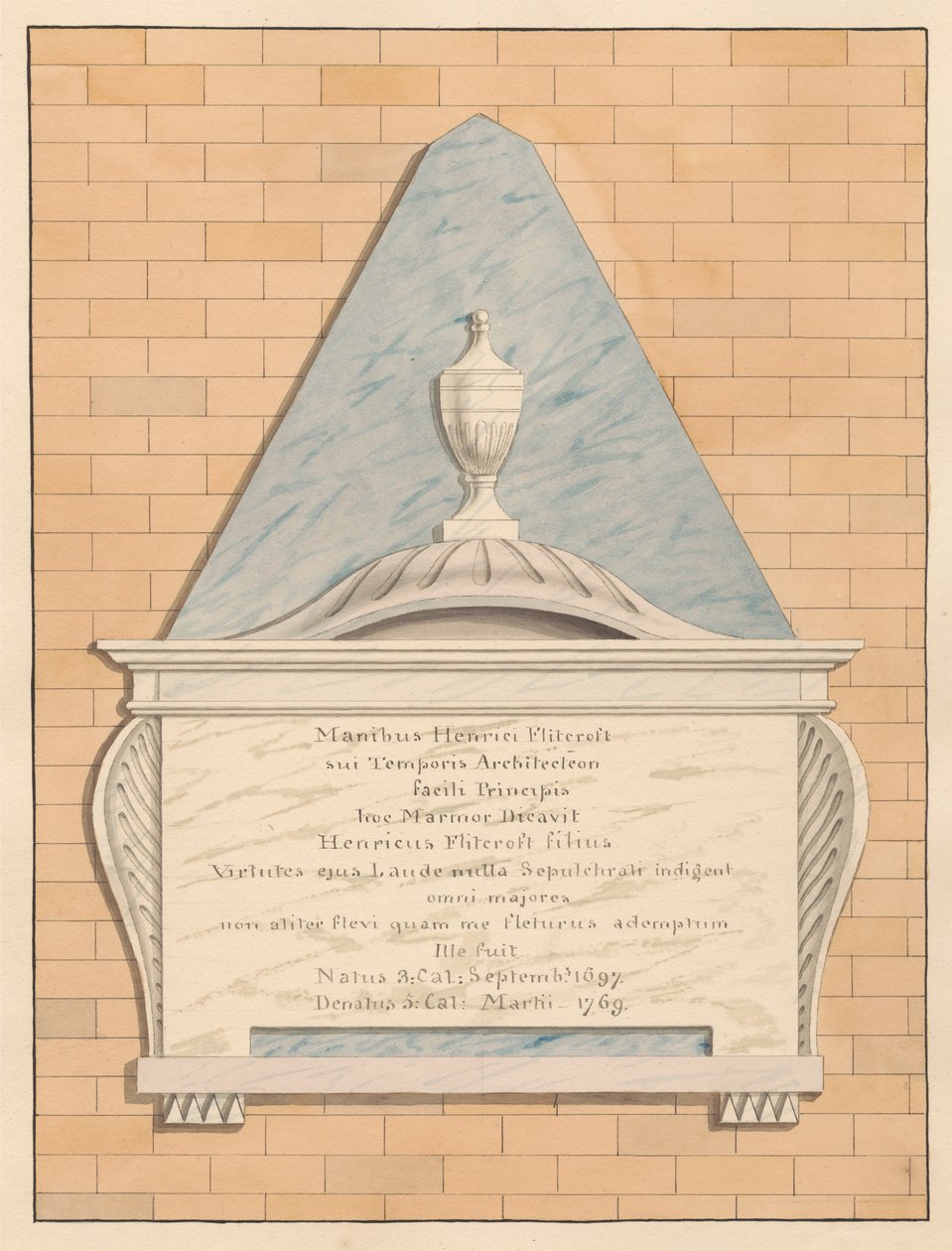 Memorial a Henry Flitcroft de Teddington Churchpolish autorstwa Daniel Lysons