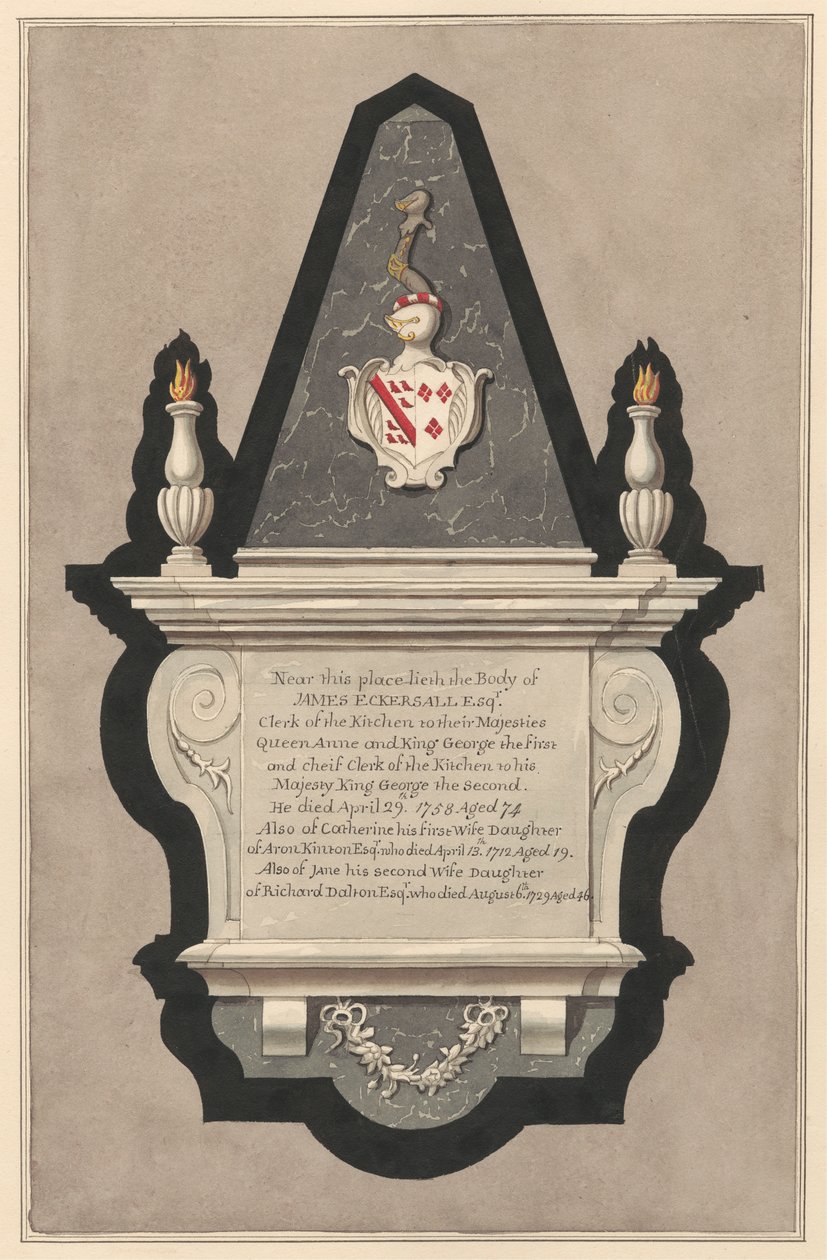 Pomnik Jamesa Eckersalla i jego żony Catherine oraz jego drugiej żony Catherine i jego drugiej żony Jane z Drayton Church autorstwa Daniel Lysons