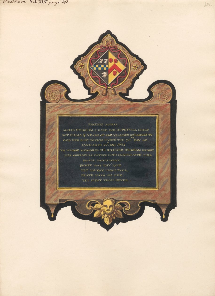 Pomnik Mary Heigham z kościoła East Ham autorstwa Daniel Lysons