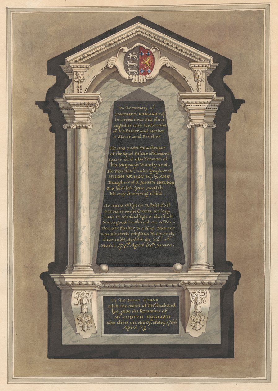 Pomnik Somerseta Englisha, jego żony Judith, jego matki, ojca, siostry i brata z Hampton Church autorstwa Daniel Lysons