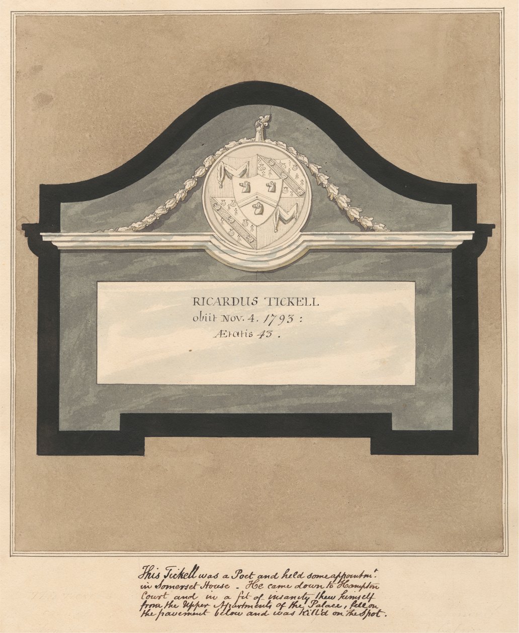 Pomnik poety, Richarda Tickella z Hampton Church autorstwa Daniel Lysons