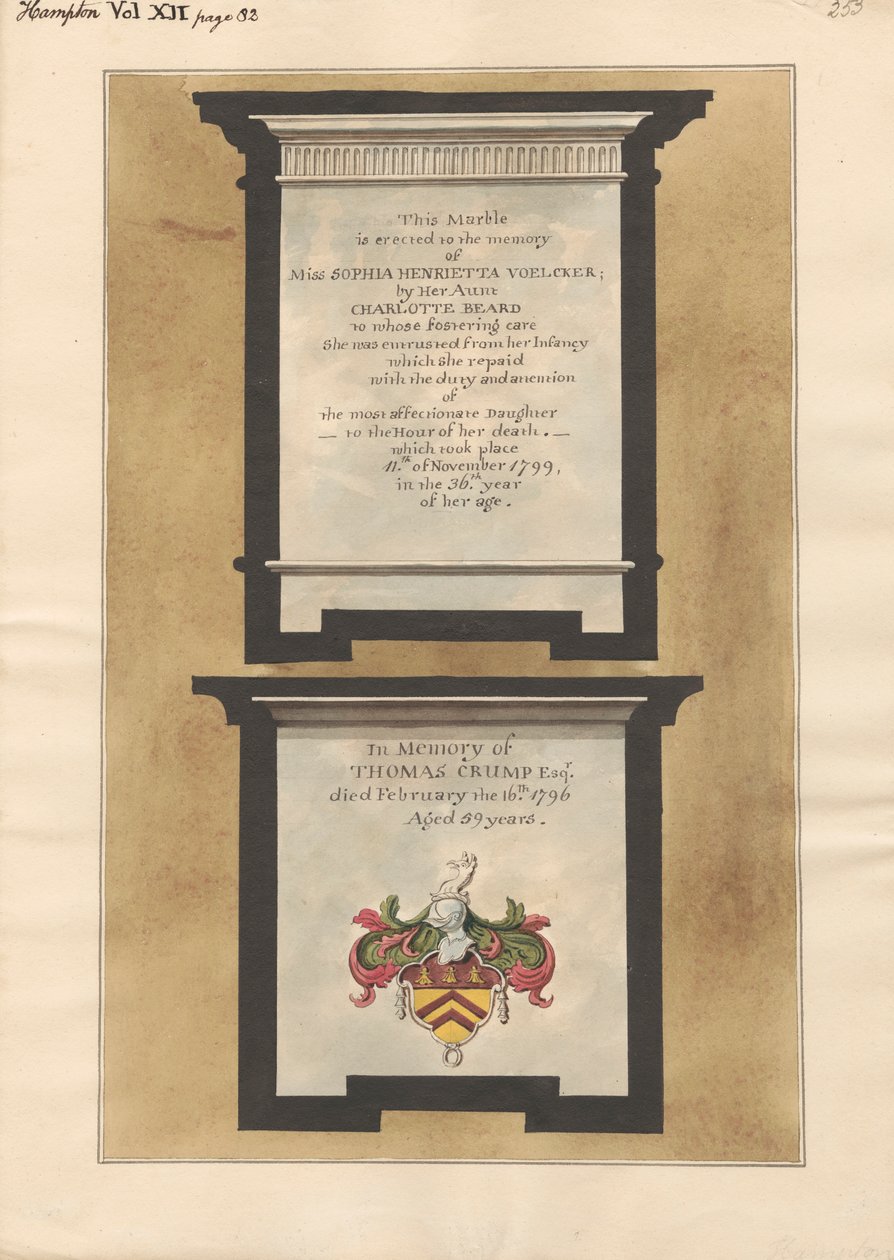 Pomniki panny Sophii Henrietty Voelcker i Thomasa Crumpa z Hampton Church autorstwa Daniel Lysons