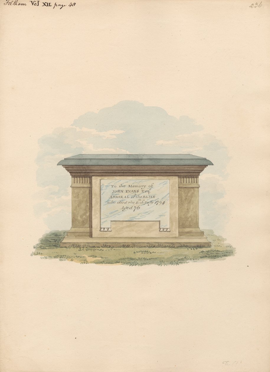 Tumba de John Evans de Feltham Churchpolish autorstwa Daniel Lysons