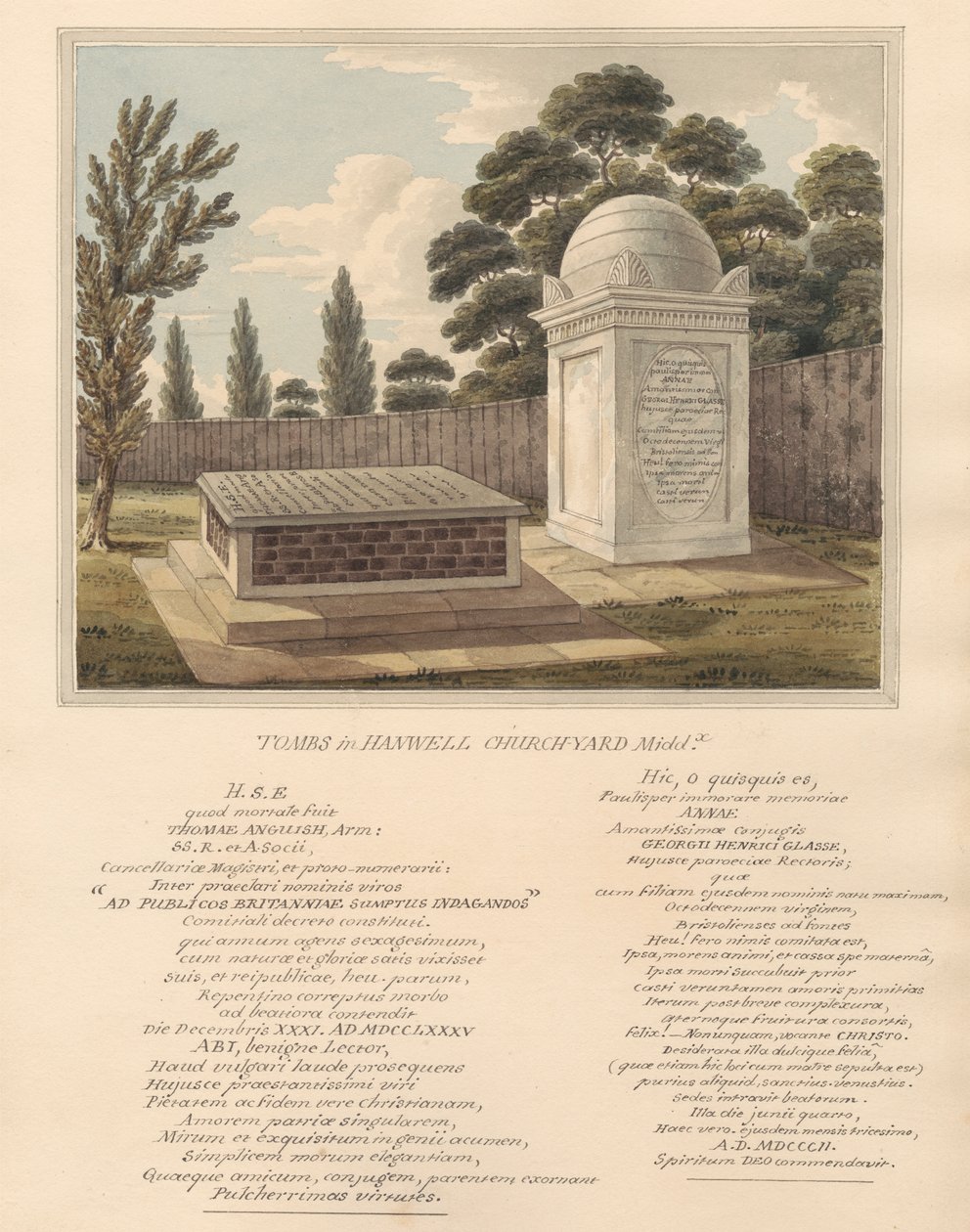 Groby Thomasa Anguisha i Anny Glasse z Hanwell Churchyard autorstwa Daniel Lysons