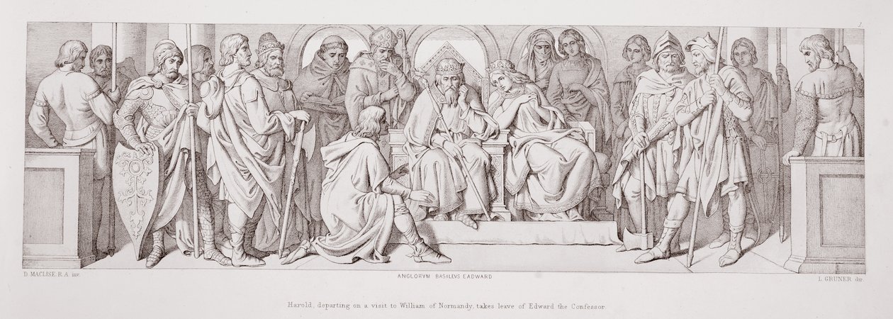 Harold, wyruszający z wizytą do Wilhelma z Normandii, opuszcza Edwarda Wyznawcę, z 