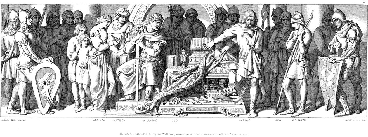 Król Harold przysięga wierność Wilhelmowi Normandii, ok. 1866 r. autorstwa Daniel Maclise