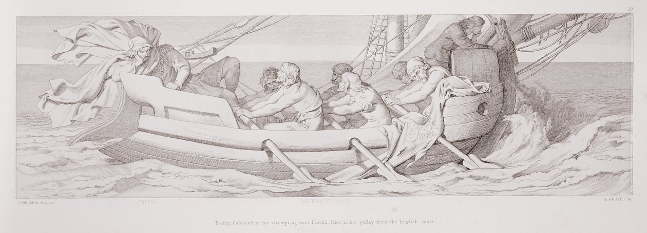 Tostig, pokonany w walce z Haroldem, leci galerą z angielskiego wybrzeża, z „Historii o podboju normańskim”, rytego przez L. Grunera, 1866 autorstwa Daniel Maclise