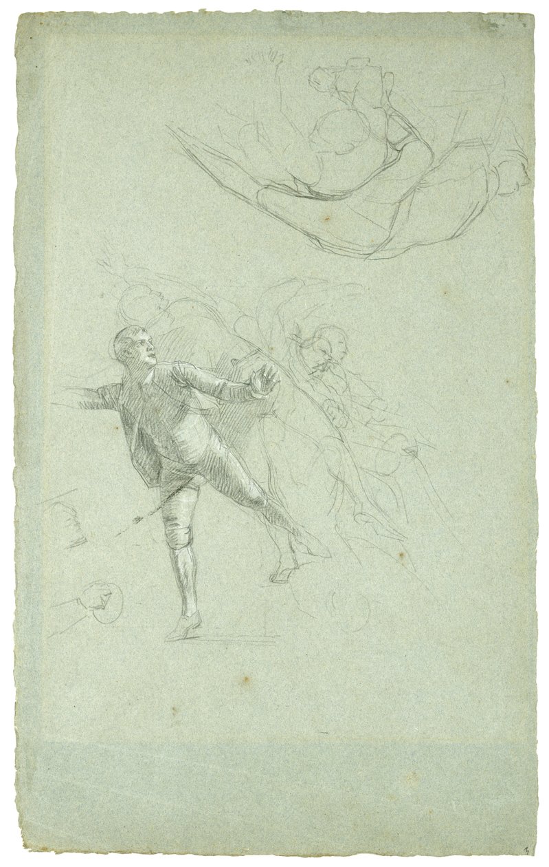 Study for The Siege of Gibraltar (studium figury na armacie w łodzi), 1785-1786 (czarno-biała kreda na szaro-niebieskim papierze) autorstwa Daniel Mytens
