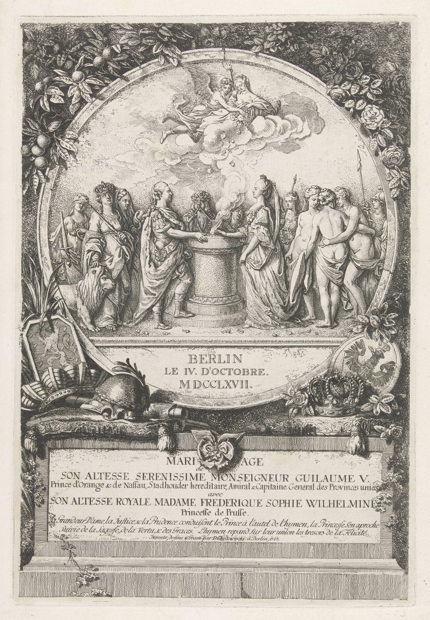 Alegoria małżeństwa Wilhelma V i Wilhelminy Prus, 1767 Mariage de Son Altesse Serenissime Monseigneur Guilaume V. Prince d