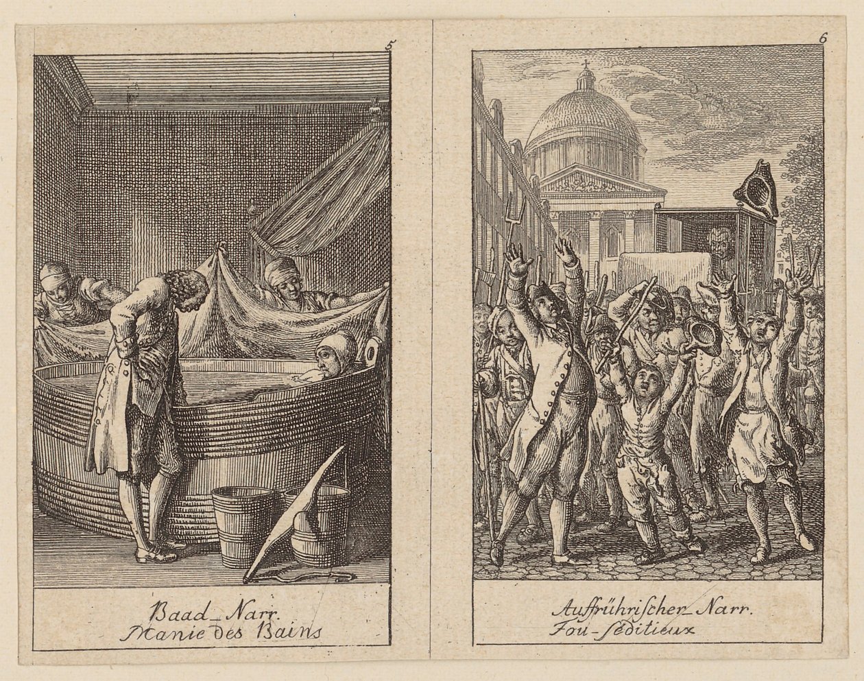 Arkusze 5 i 6 z „Centifolium Stultorum”, „Szaleństwa” autorstwa Daniel Nikolaus Chodowiecki