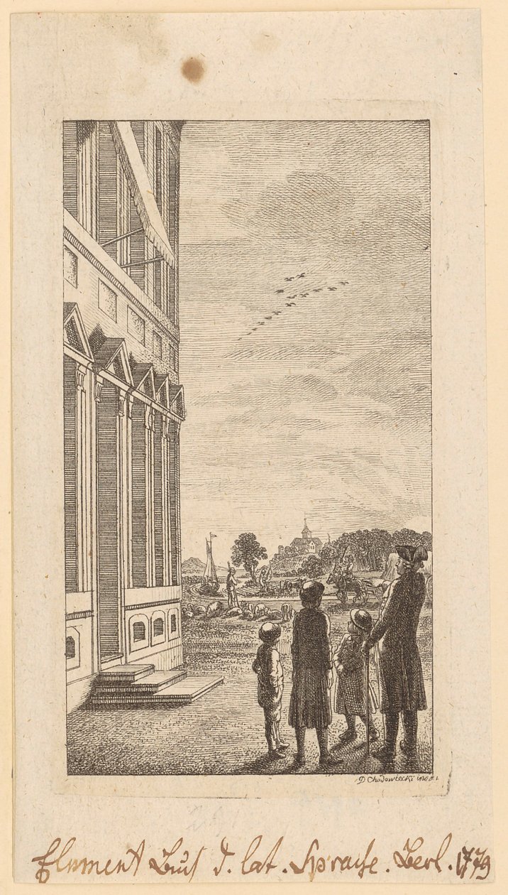 Pierwsza strona „Podręcznika podstaw języka łacińskiego” Schulzego, Berlin 1779 autorstwa Daniel Nikolaus Chodowiecki
