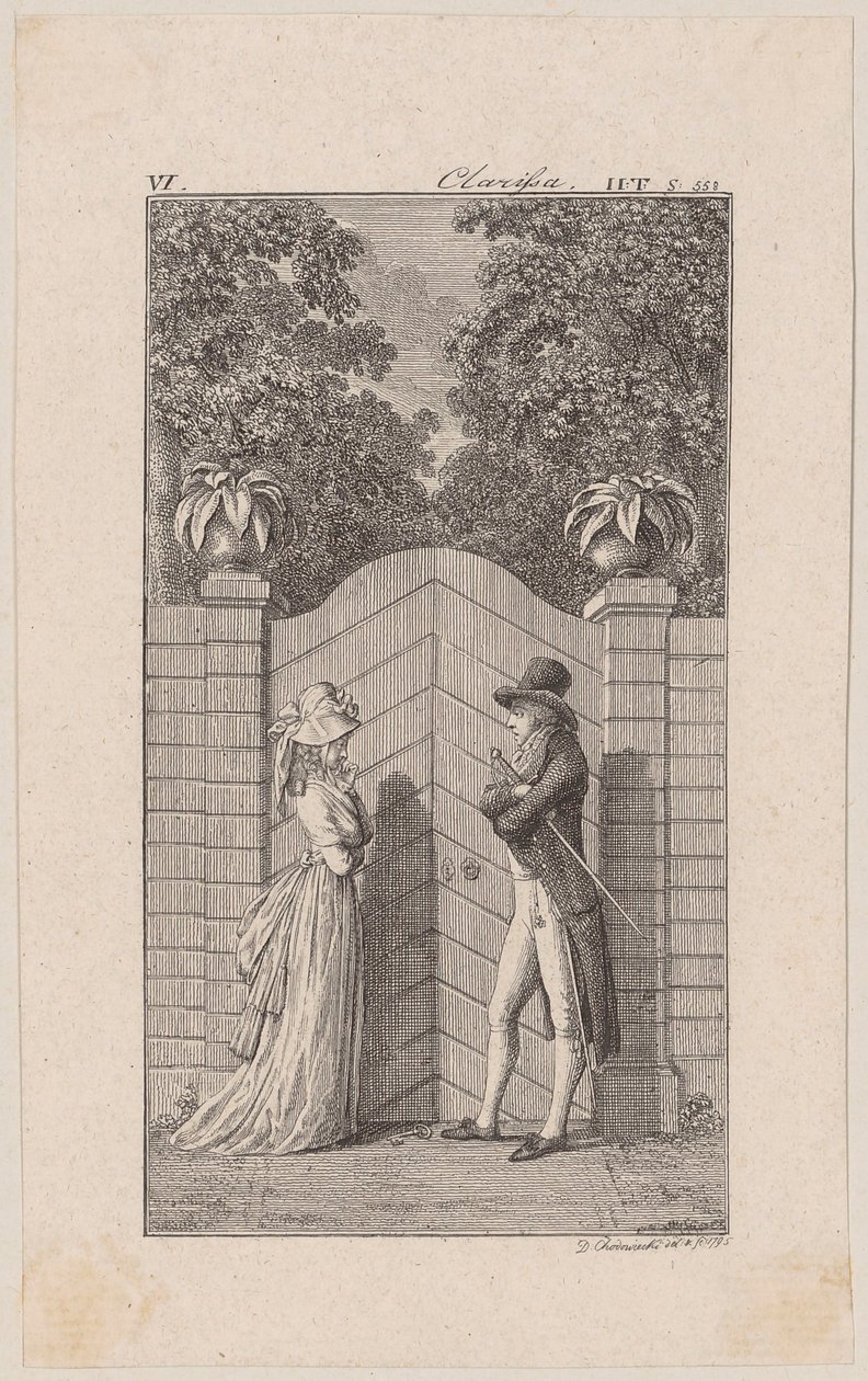 Lovelace nakłania Clarisse do porwania autorstwa Daniel Nikolaus Chodowiecki