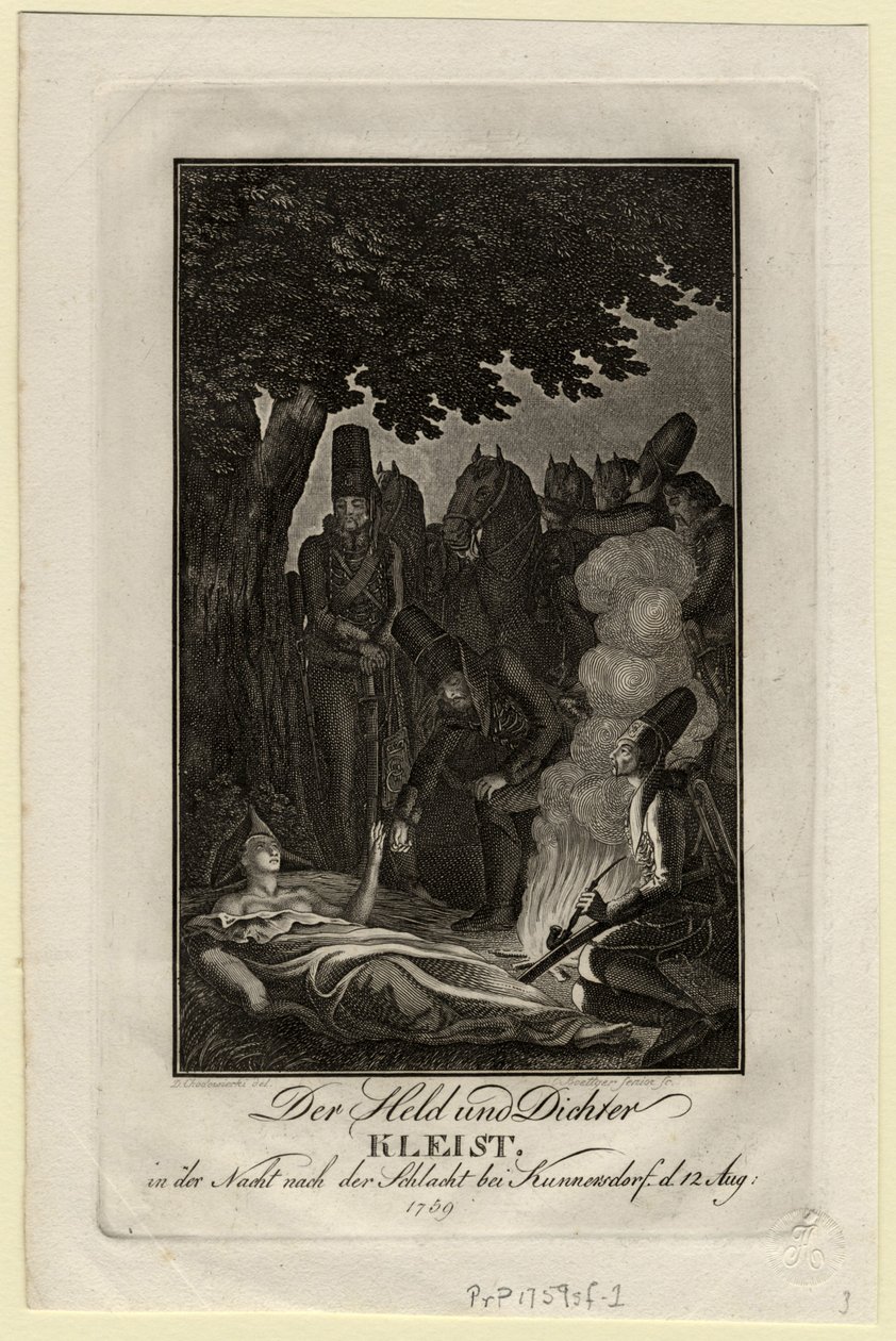 Poeta Ewald von Kleist w bitwie pod Kunersdorfem, 12 sierpnia 1759, ok. 1759 autorstwa Daniel Nikolaus Chodowiecki