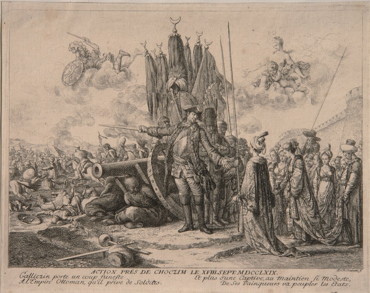 Książę Aleksander Michajłowicz Golicyn podczas oblężenia twierdzy Chocim 1769, 1769 autorstwa Daniel Nikolaus Chodowiecki