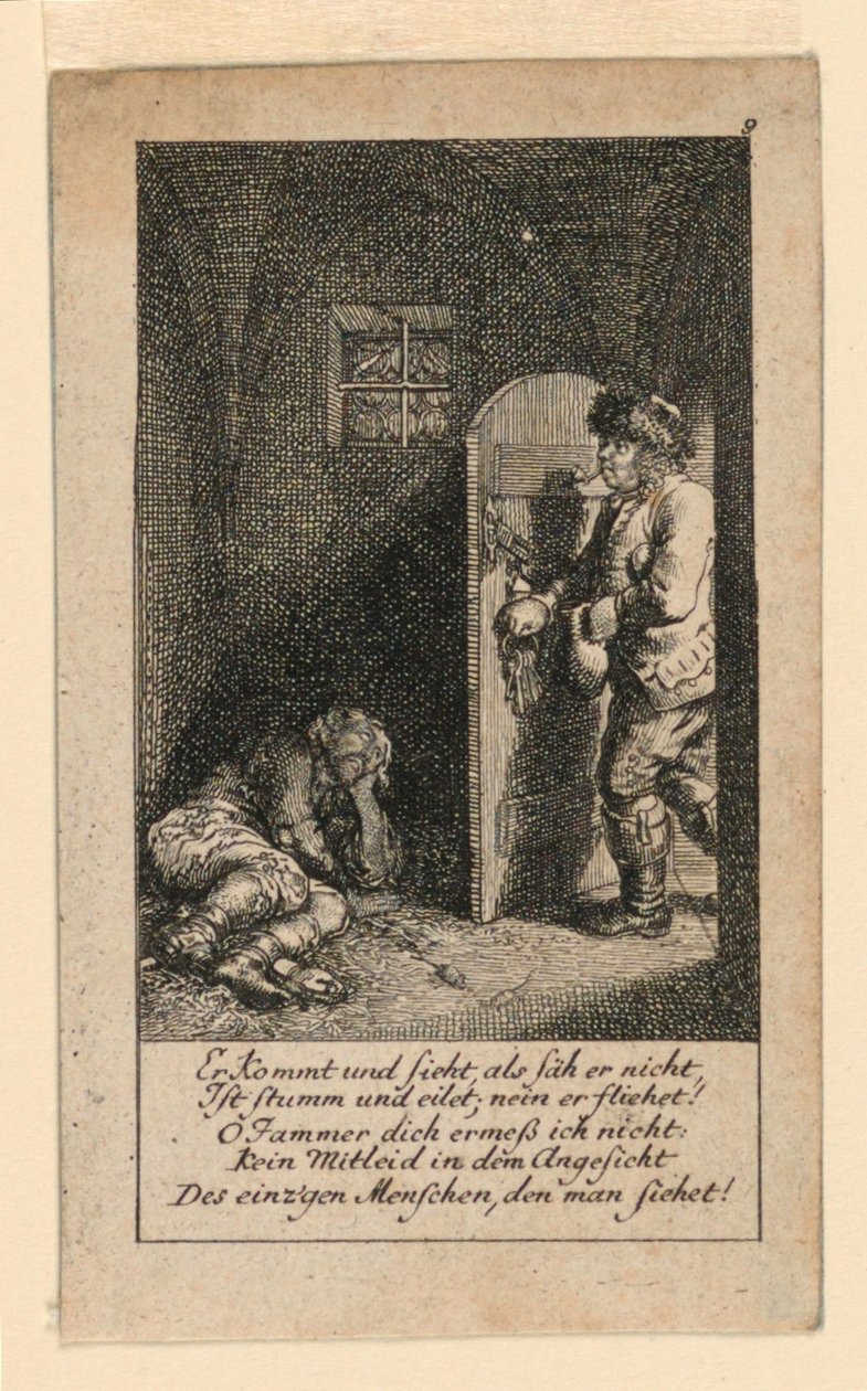 The Jailbird, ilustracja do "Königl: Grosbrit [anian] kalendarz genealogiczny na rok 1780 Lauenberg autorstwa J.G. Berenberga" autorstwa Daniel Nikolaus Chodowiecki