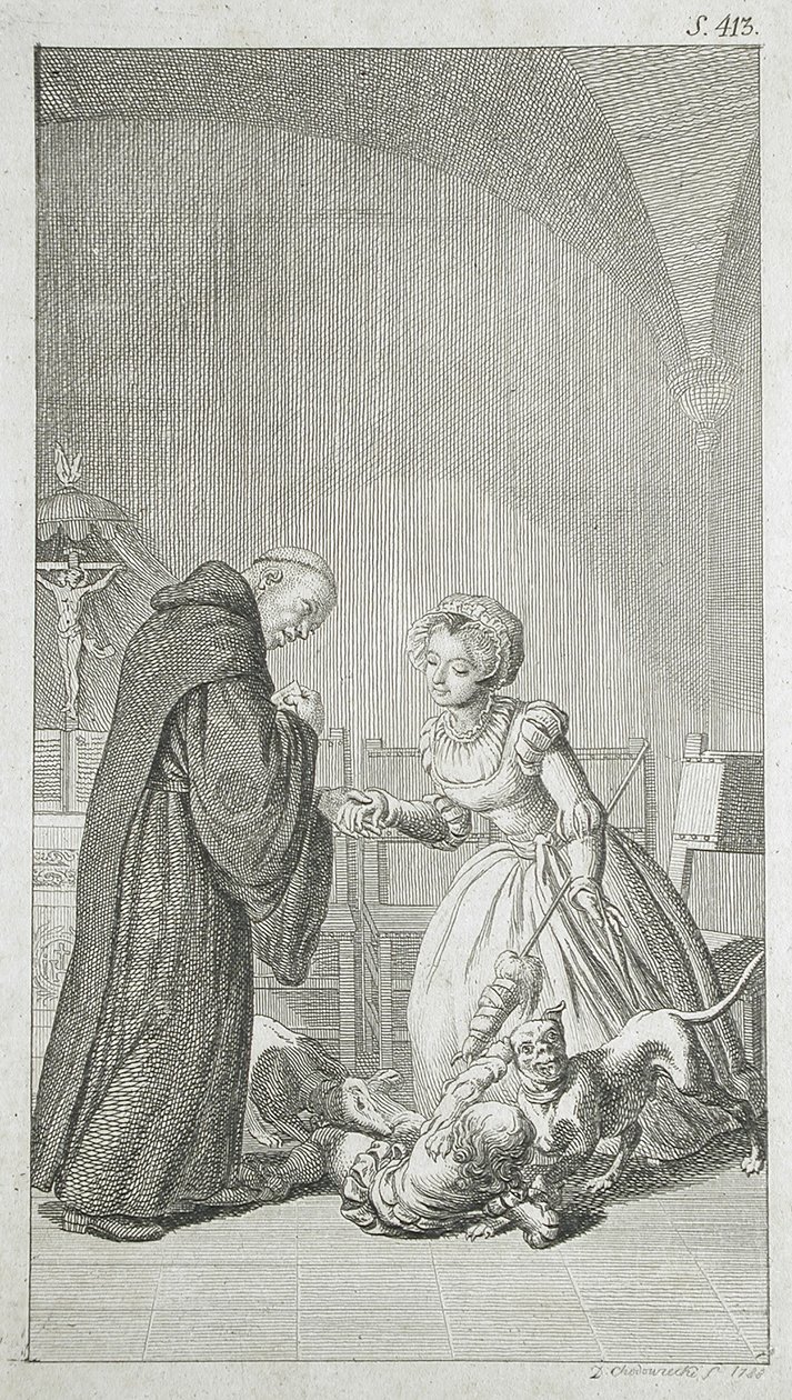 Ilustracja tytułowa do powieści Veita Webera „Opowieści z antyku: Bracia Przymierza” autorstwa Daniel Nikolaus Chodowiecki