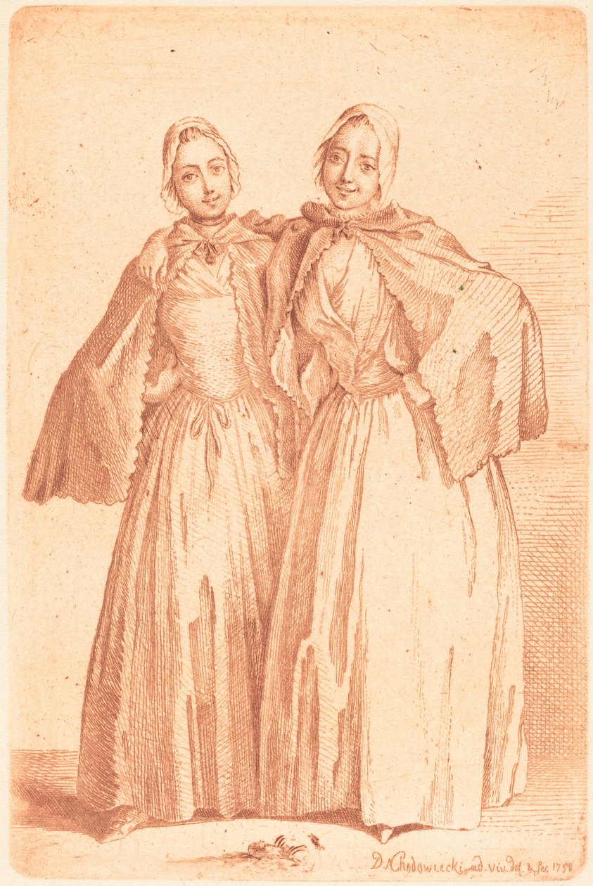 Zwei stehende Damen (Demoiselles Quantin) autorstwa Daniel Nikolaus Chodowiecki