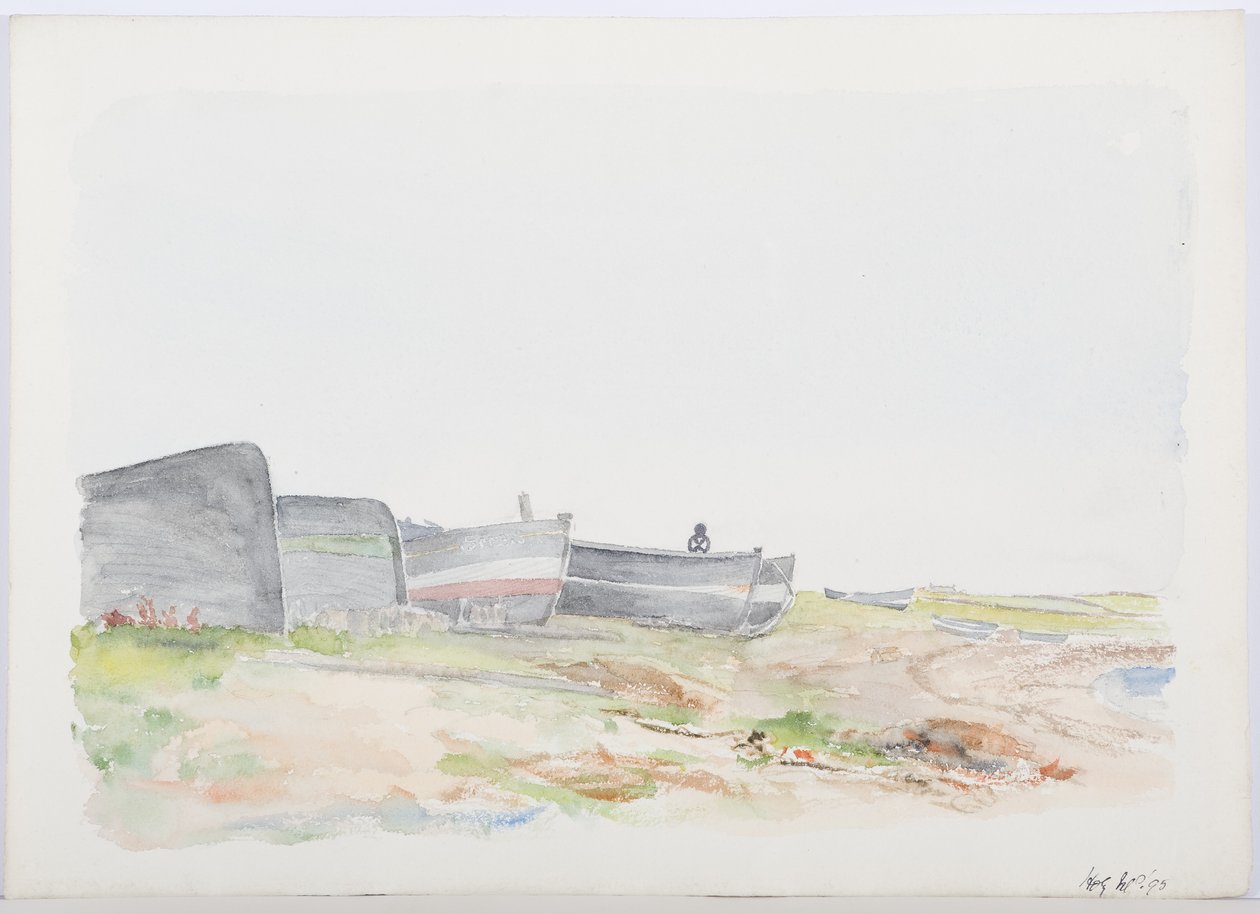 Cobles Fishing, Holy Island, 1895 (ołówek i wc na papierze) autorstwa Daniel Oliver