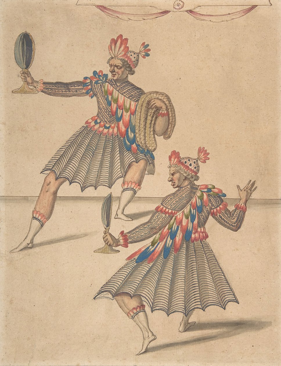 Rysunek dwóch „Amerykanów” dla Ballet de la Douairière de Billebahaut, 1626. autorstwa Daniel Rabel