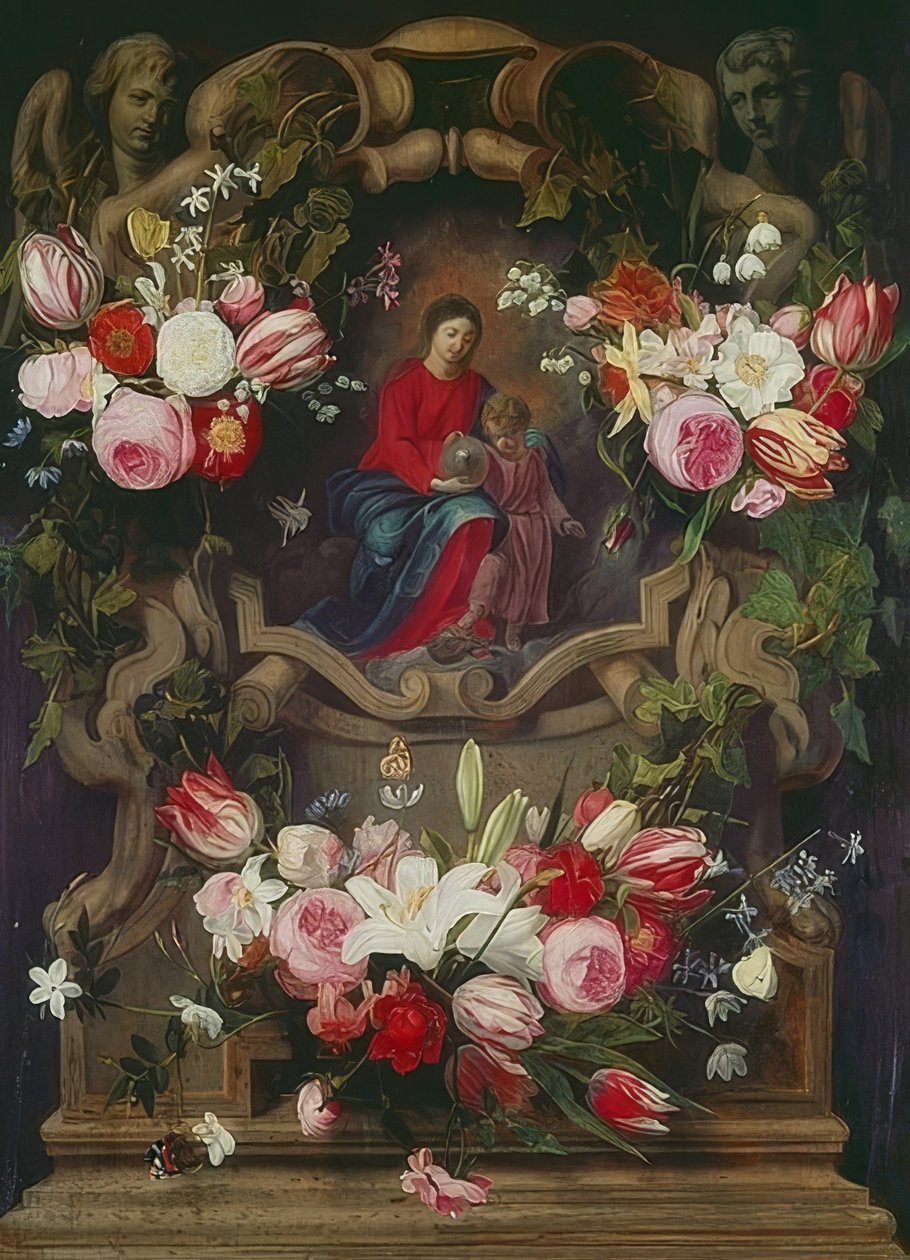 Wianek z kwiatów z Madonną z Dzieciątkiem autorstwa Daniel Seghers