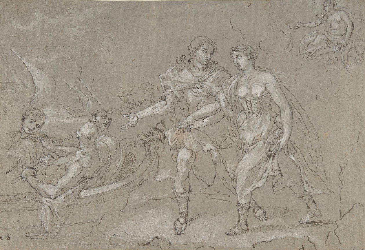 The Rape of Helena, verso: Studium klęczącej nagiej postaci męskiej, koniec XVII-XVIII wieku. autorstwa Daniel Seiter