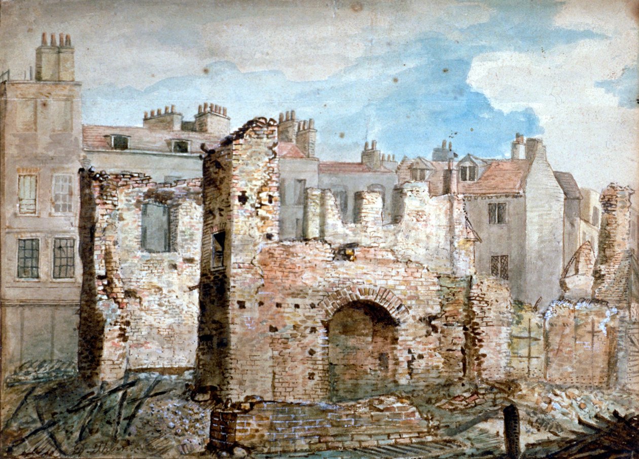 Ruiny zniszczonego przez pożar budynku w Bear Yard, Westminster, Londyn, 1809. autorstwa Daniel Thorn