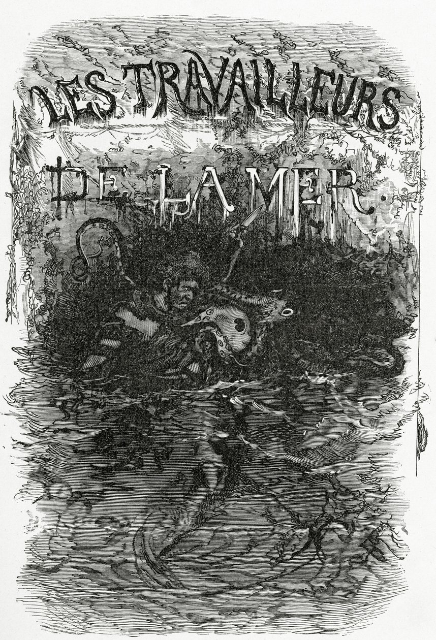 Ilustracja do powieści Les Travailleurs de la Mer, XIX w. (rycina bw) autorstwa Daniel Urrabieta Vierge