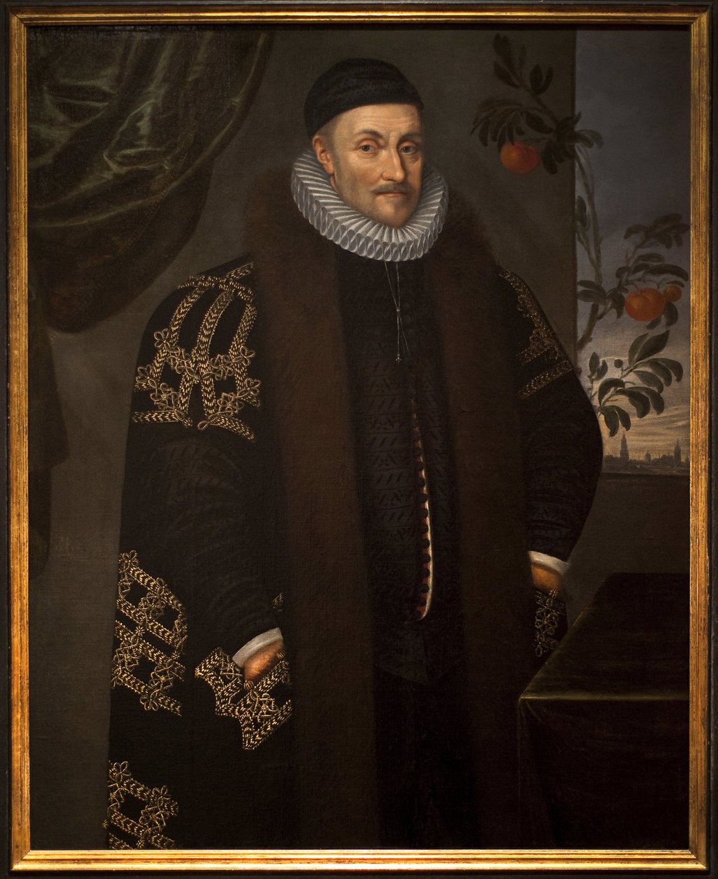 Wilhelm (Willem lub William) Orański (1533-1584). Guillaume de Nassau, książę Orange, znany jako Guillaume milczący, założyciel Orange Nassau, opisany przed miastem Delft (Holandia). W XVII wieku drzewo pomarańczowe, symbol rodziny autorstwa Daniël van den Queborn