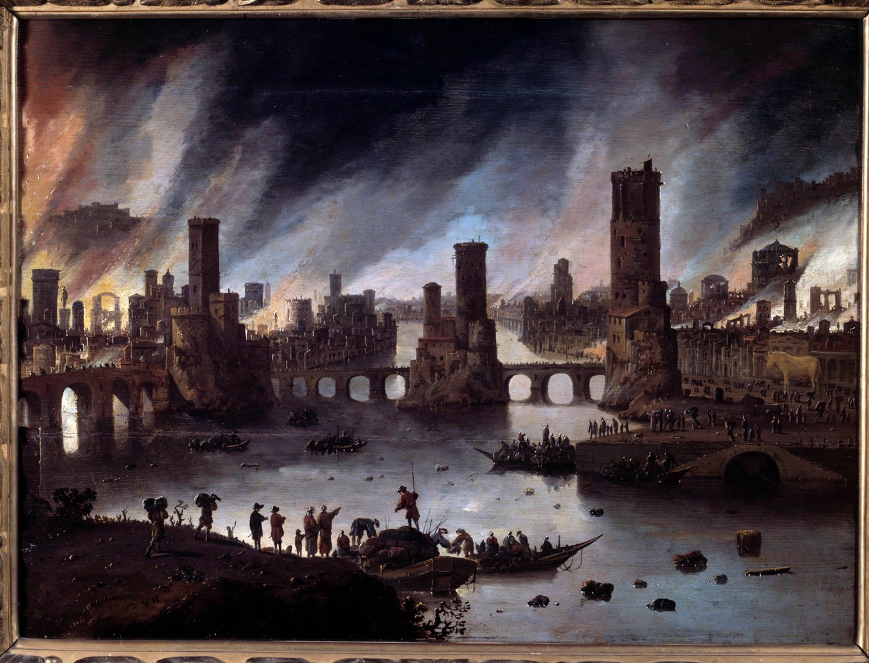 Widok na ogień Troi Obraz Daniela van Heila (1604-1662) Besancon z XVII wieku. Musee Des Beaux Arts - Widok płonącej Troi. Obraz Daniela van Heila (1604-1662) autorstwa Daniel van Heil