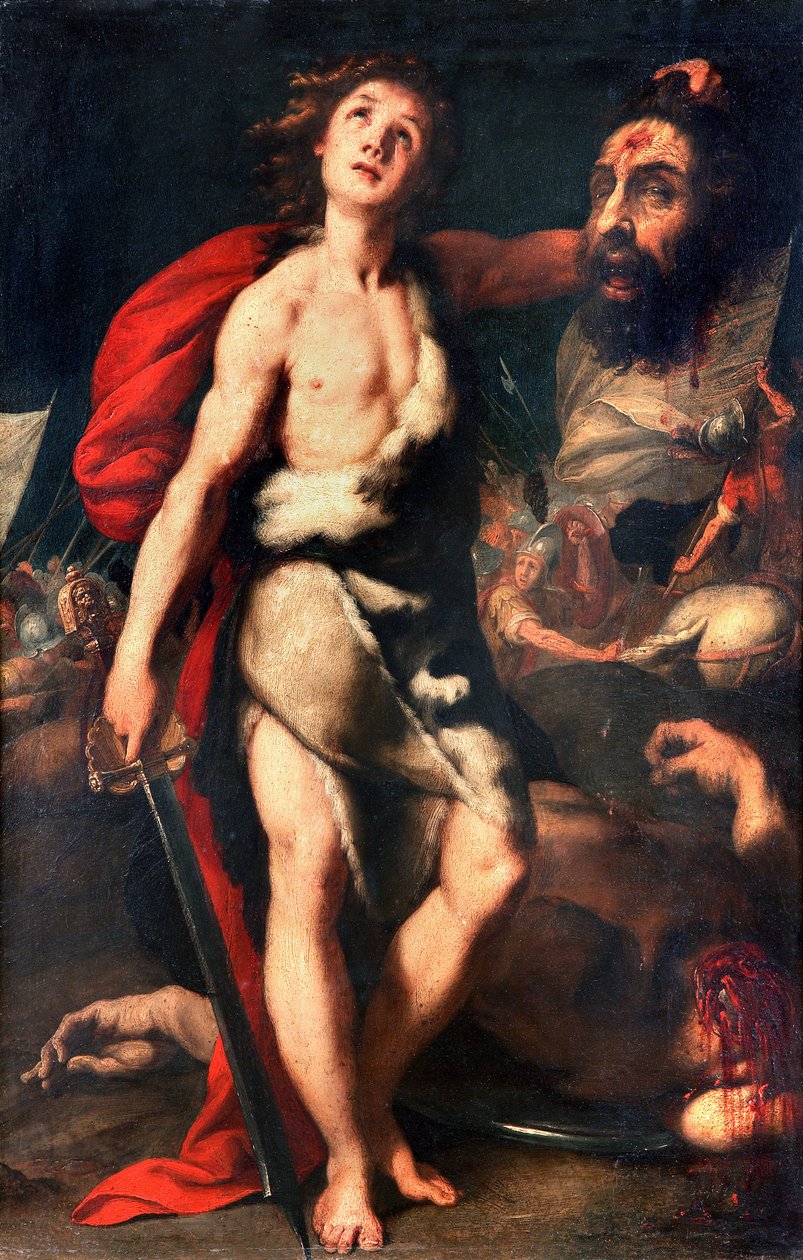 David zwycięzca Giant Goliath trzyma głowę w dłoni Obraz Daniele Crespi (1598-1630) 1623 Palazzo Borromeo, Isola Bella, Stresa Włochy autorstwa Daniele Crespi
