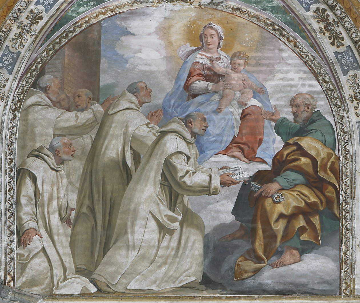 Madonna z Dzieciątkiem zatwierdzający Zakon Kartuzów autorstwa Daniele Crespi
