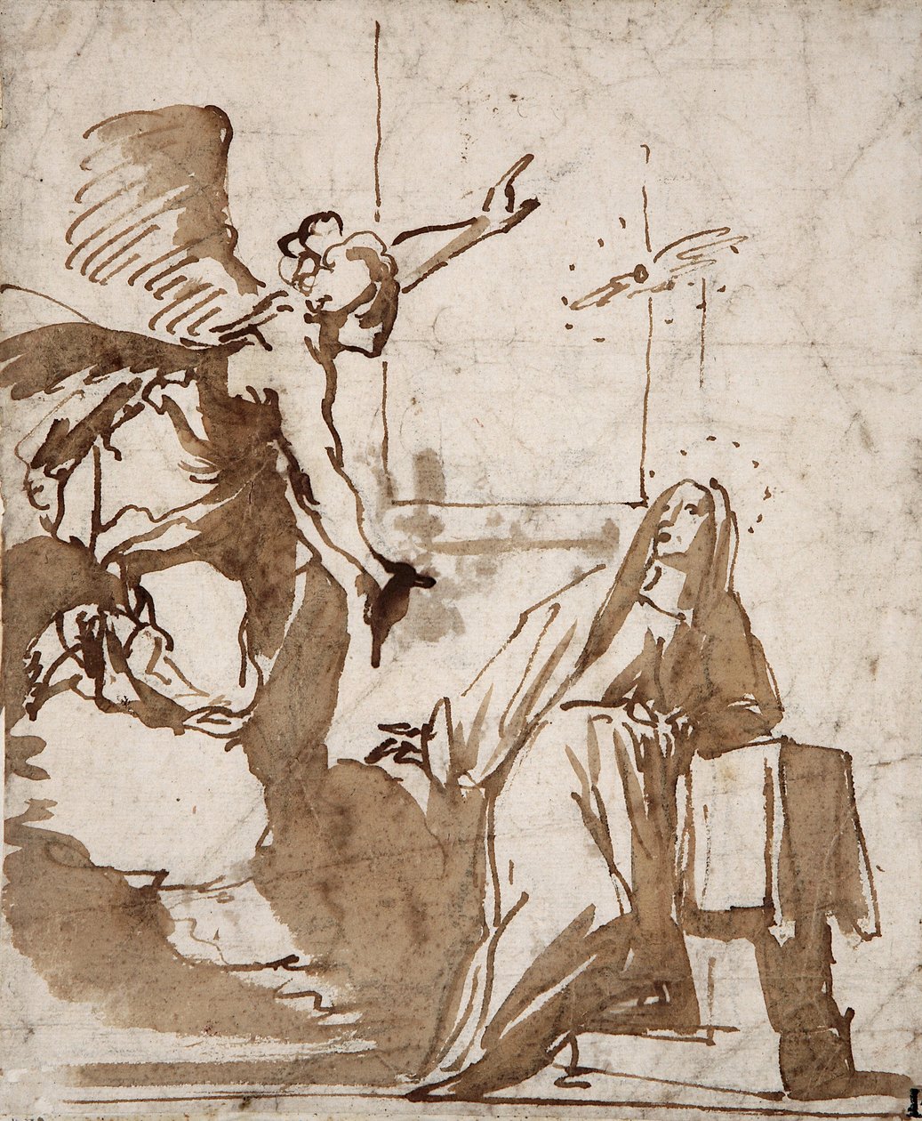 Przygotowanie rysunku Zwiastowania autorstwa Daniele Crespi (1598-1630) XVII-wieczna kolekcja Marcora autorstwa Daniele Crespi