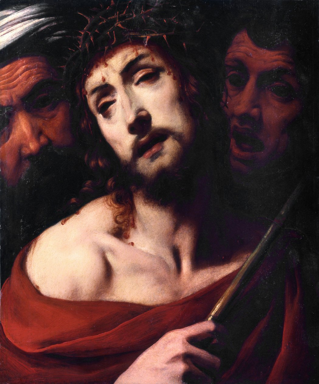 Szyderstwo z Chrystusa Twarz cierpiącego Chrystusa ma ciernie. Obraz Daniele Crespi (1598-1630) XVII-wieczna Bazylika San Giovanni, Busto Arsizio Włochy autorstwa Daniele Crespi