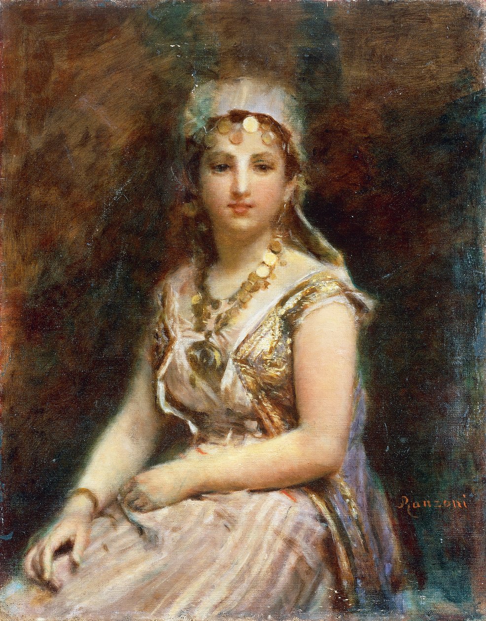 Siedząca postać kobieca, Daniele Ranzoni (1843-1889), olej na płótnie, 57,5x46 cm autorstwa Danielle Ranzoni