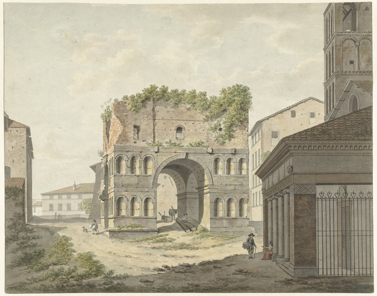 Łuk Janusa quadrifons i część S. Giorgio in Velabro w Rzymie autorstwa Daniël Dupré