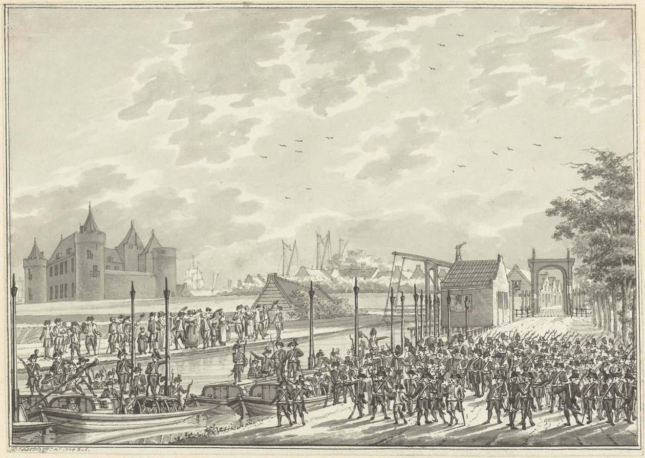 Przybycie uzbrojonych obywateli Amsterdamu do Muiden, 1787 autorstwa Daniël Kerkhoff