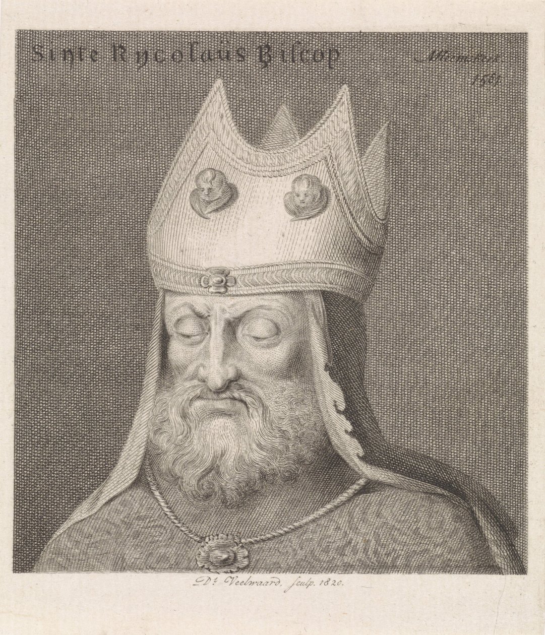 Portret biskupa Sinte Rycolaus Biscop (tytuł na obiekcie) autorstwa Daniël Veelwaard (I)