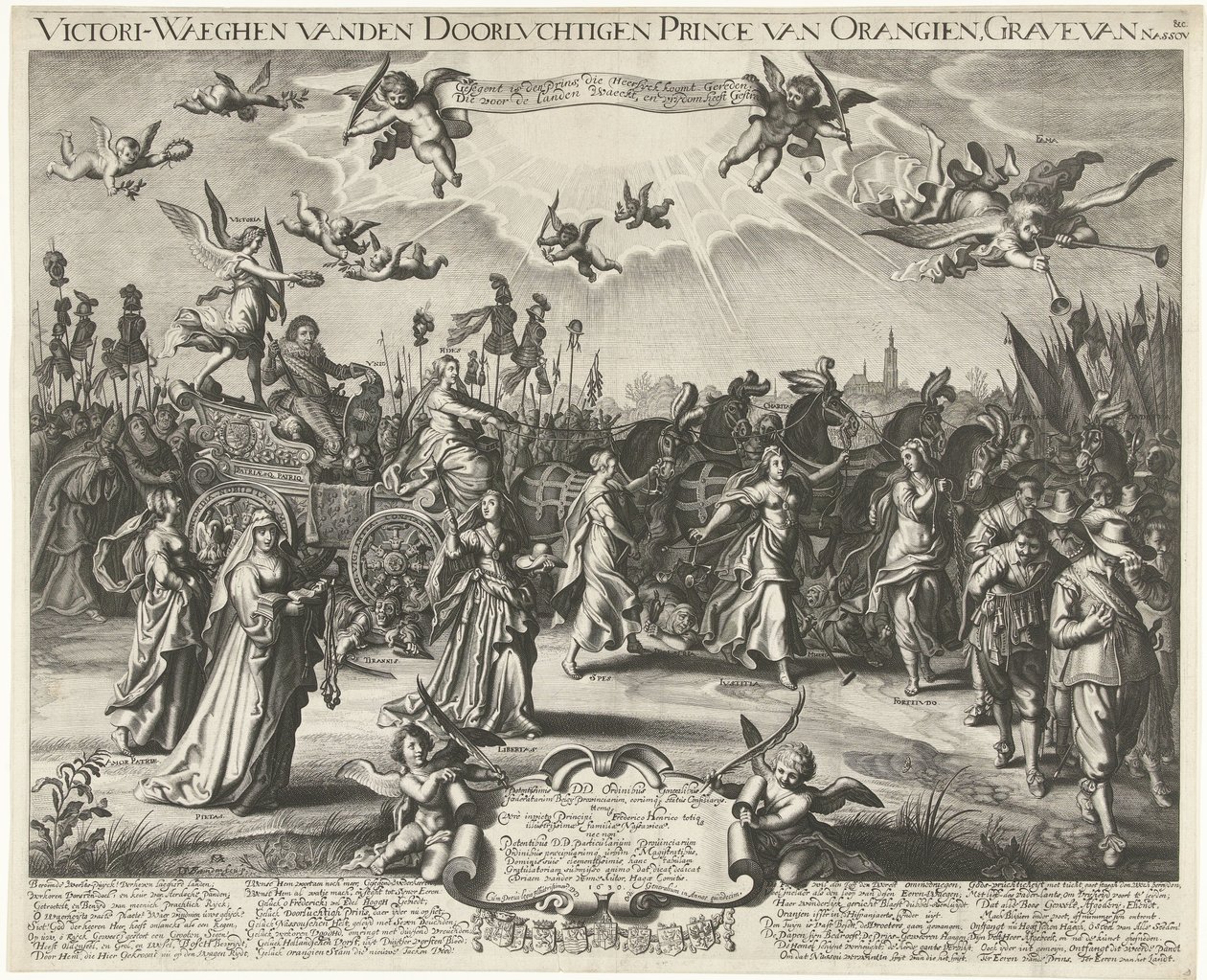 Alegoryczny triumfalny wjazd Fryderyka Henryka, 1629 Victori-Waeghen vanden Serene Airways Książę Orangien, Grób Nassou itp. (tytuł na obiekcie) autorstwa Daniël van den Bremden