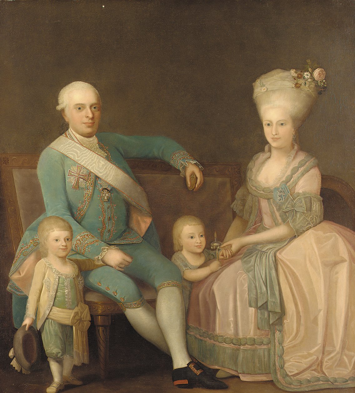 Portret grupy rodzinnej, uważanej za Engel Ernst von Schack, jego żonę Mette Pauline von Schack z domu Rosenorn i ich dzieci autorstwa Danish School