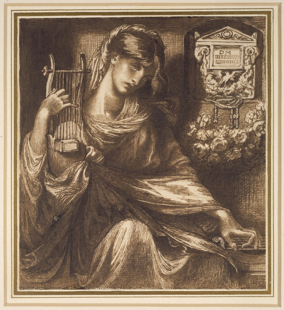 Rzymska wdowa, XIX w. (długopis i brązowy tusz na papierze) autorstwa Dante Gabriel Charles Rossetti
