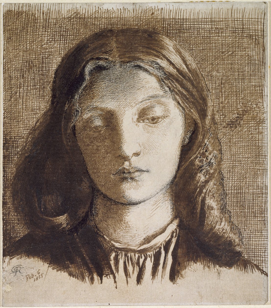Elizabeth Siddal, 1855 (pióro i atrament na papierze) autorstwa Dante Gabriel Charles Rossetti