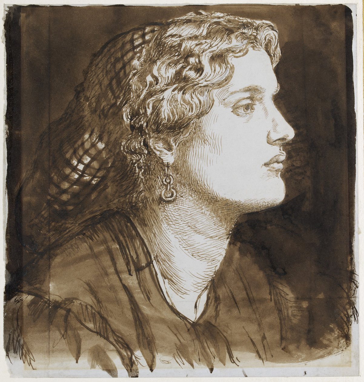 Portret Fanny Cornforth (pióro i brązowy atrament na papierze) autorstwa Dante Gabriel Charles Rossetti
