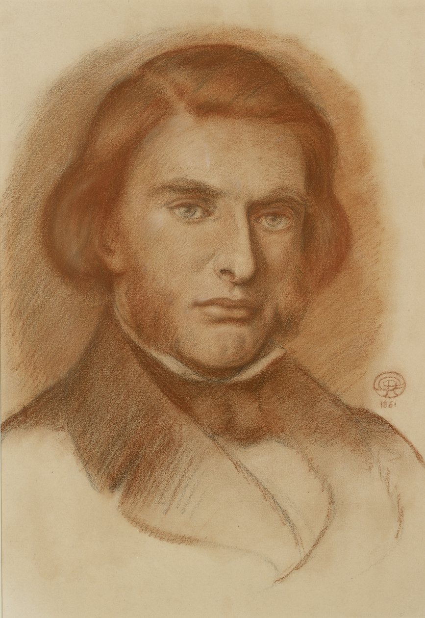 Portret Johna Ruskina, 1861 (czerwona i trochę czarnej kredy) autorstwa Dante Gabriel Charles Rossetti