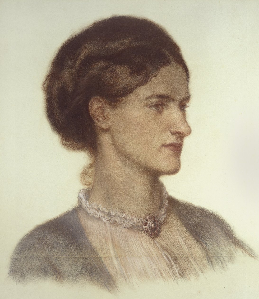 Portret Rosalind, hrabiny Carlisle, 1870 - 1870 (kolorowa kreda na szarozielonym papierze) autorstwa Dante Gabriel Charles Rossetti