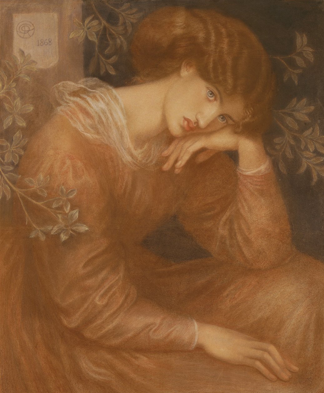 Zaduma, 1868 (kolorowa kreda na papierze) autorstwa Dante Gabriel Charles Rossetti